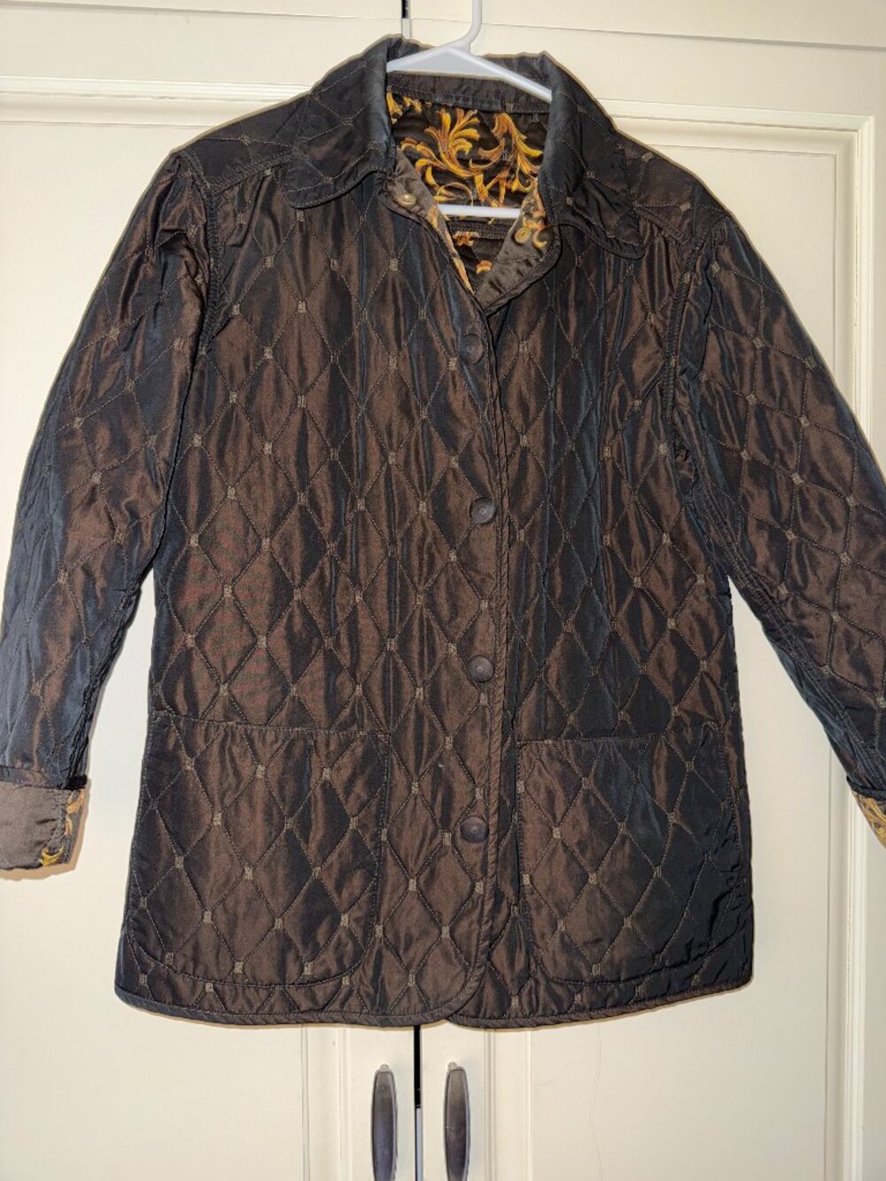 Preowned Peter Elliot Women's Quilted Jacket Chocolate Brown/Lined Size 46